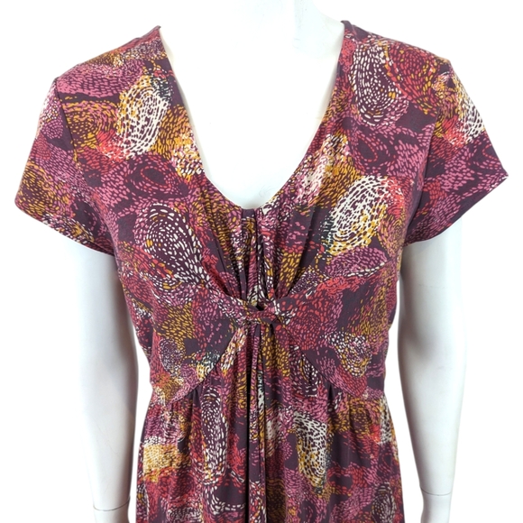 Garnet Hill Stretch Knit Dress V Neck Womens 12 Burgundy Purple Short Sleeve - Picture 3 of 13